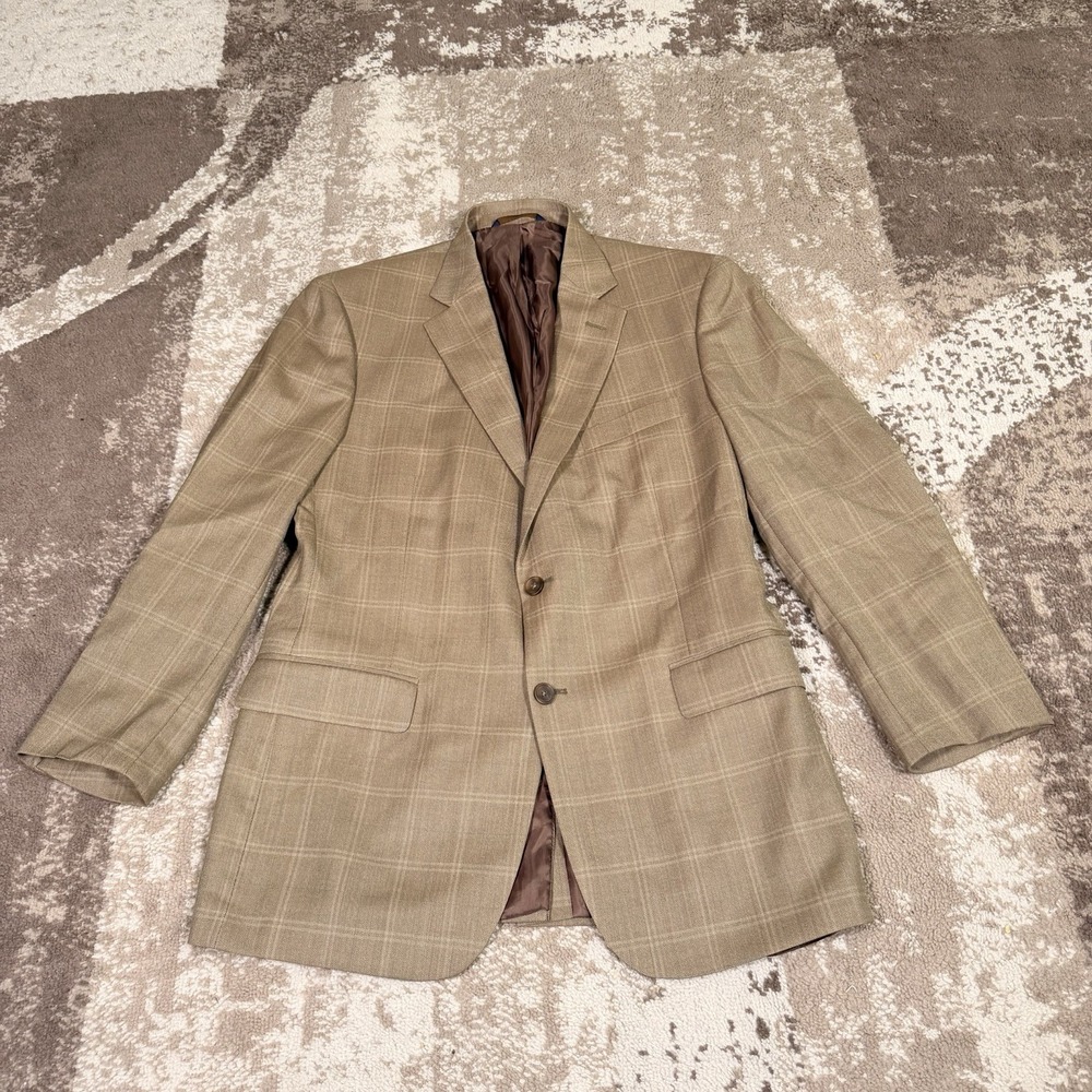 Brooks Brothers Blazer Mens 42R Brown Windowpane Plaid Wool 346‎ Sport Coat
